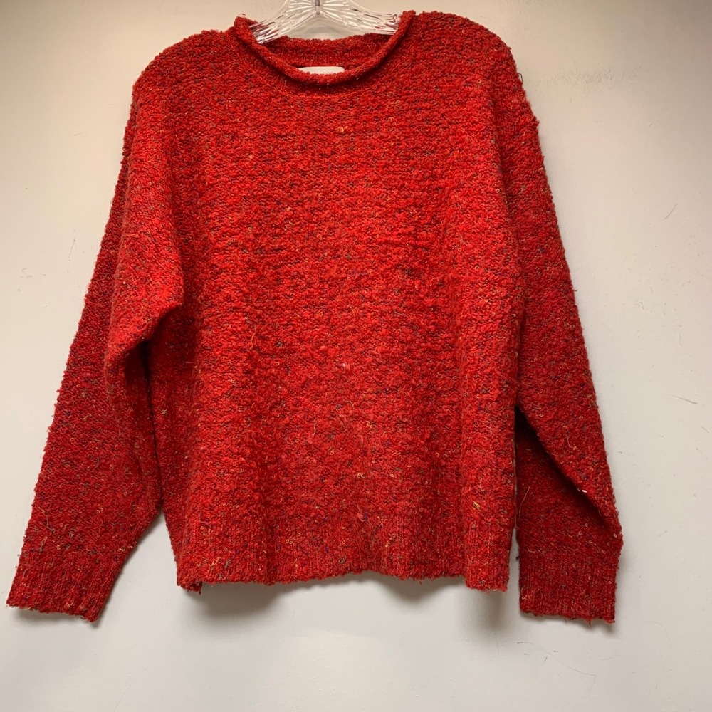 Casual Corner Sweater Womens Large Red Excellent Boucle Confetti Knit Wool Blend